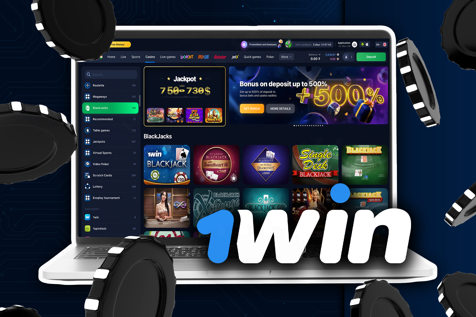 Win blackjack by collecting 21 points.